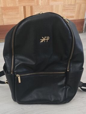 Fawn Design Black Baby Bag Backpack with Gold Hardware